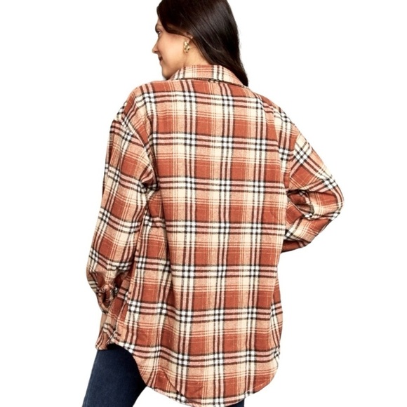 Ninexis women’s 2X Full Size Plaid Collared Neck Button-Down Jacket Terracotta - Picture 6 of 9